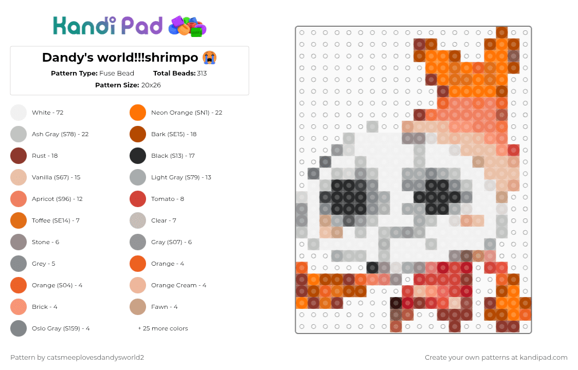 Dandy\'s world!!!shrimpo 😭 - Fuse Bead Pattern by catnap-goob-ash-catsmeep on Kandi Pad - red,orange,beige,gray