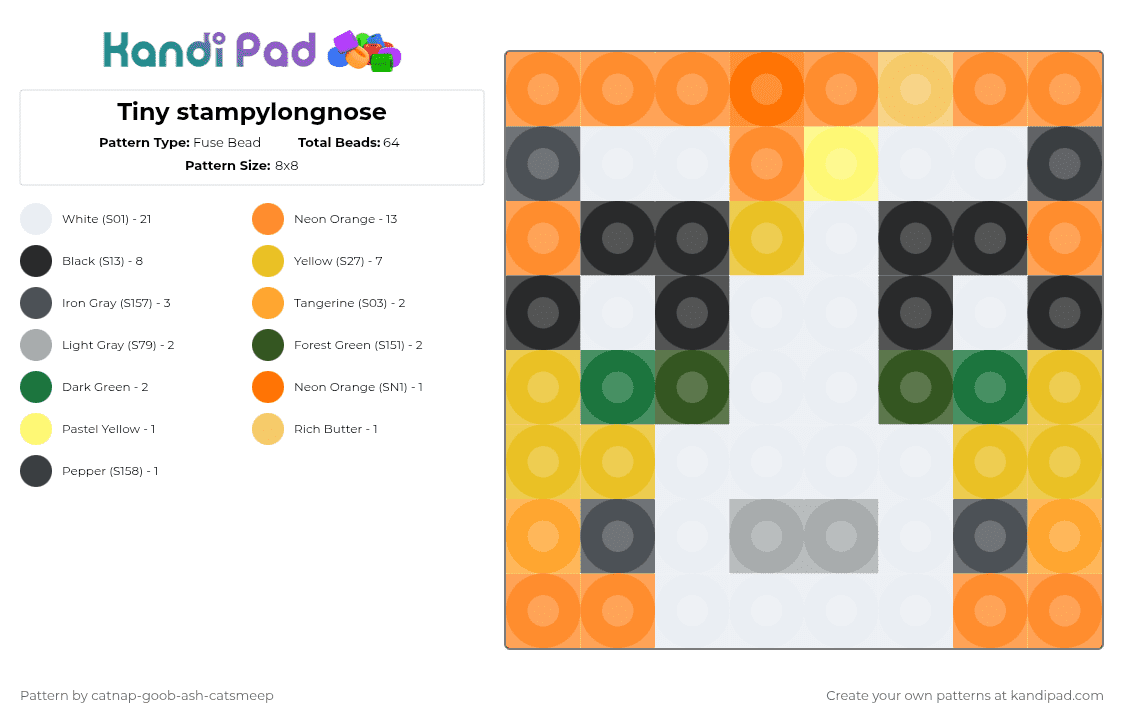 Tiny stampylongnose - Fuse Bead Pattern by catnap-goob-ash-catsmeep on Kandi Pad - yellow,orange