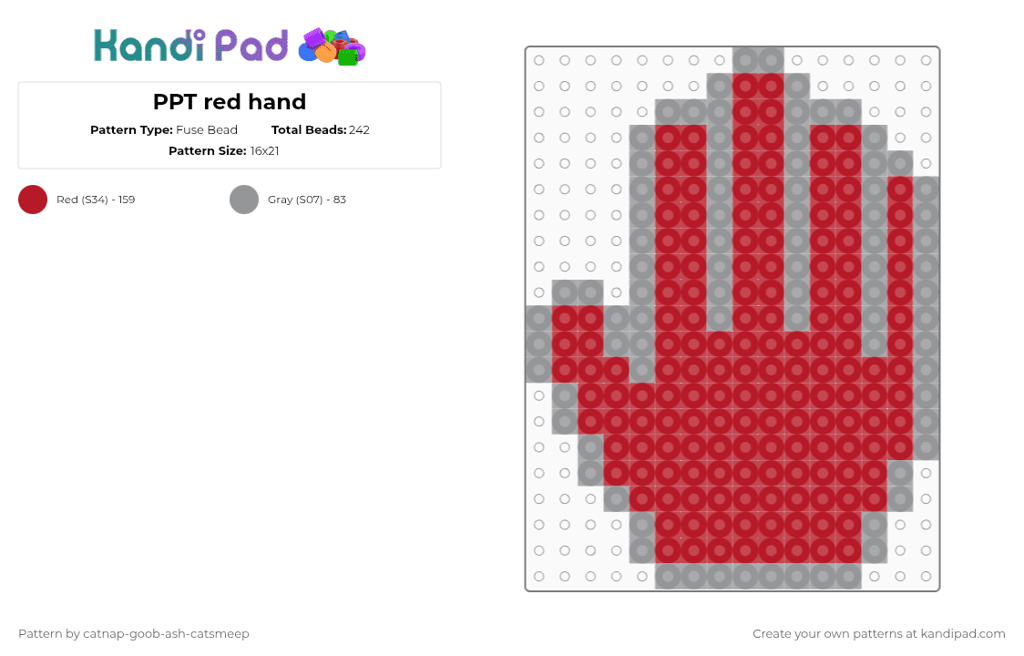 PPT red hand - Fuse Bead Pattern by catnap-goob-ash-catsmeep on Kandi Pad - gray,red