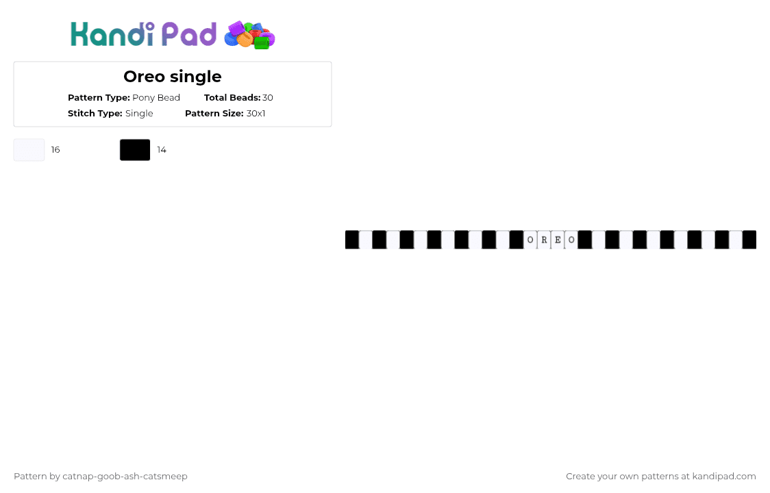 Oreo single - Pony Bead Pattern by catnap-goob-ash-catsmeep on Kandi Pad - black,white