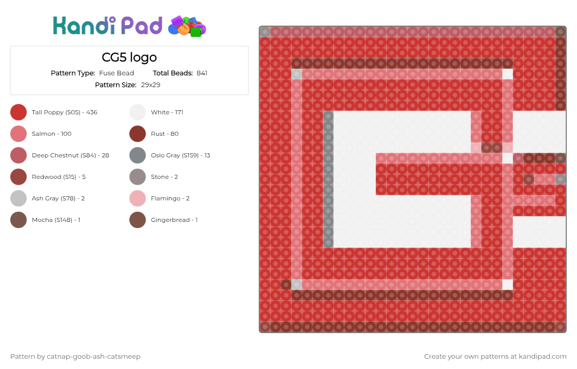CG5 logo - Fuse Bead Pattern by catnap-goob-ash-catsmeep on Kandi Pad - red