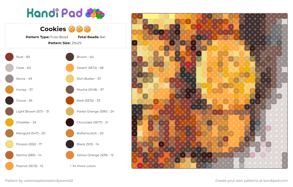 Cookies 🍪🍪🍪 - Fuse Bead Pattern by catnap-goob-ash-catsmeep on Kandi Pad - red,orange,brown,tan
