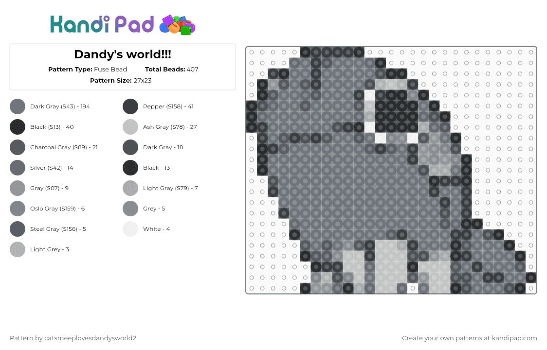 Dandy\'s world!!! - Fuse Bead Pattern by catnap-goob-ash-catsmeep on Kandi Pad - gray
