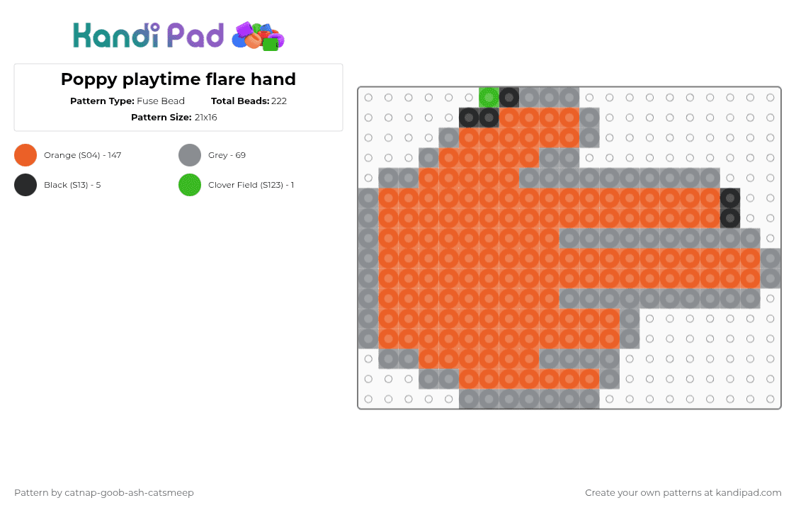 Poppy playtime flare hand - Fuse Bead Pattern by catnap-goob-ash-catsmeep on Kandi Pad - orange