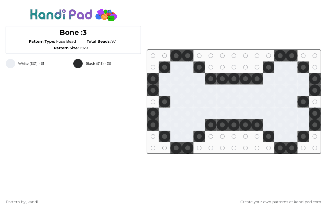 Bone :3 - Fuse Bead Pattern by jkandi on Kandi Pad - white,black,bone,bones,b,bo,bon