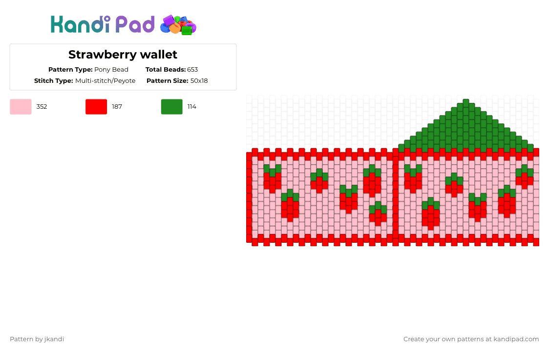 Strawberry wallet - Pony Bead Pattern by jkandi on Kandi Pad - pink,strawberry,wallet,money,coin purse