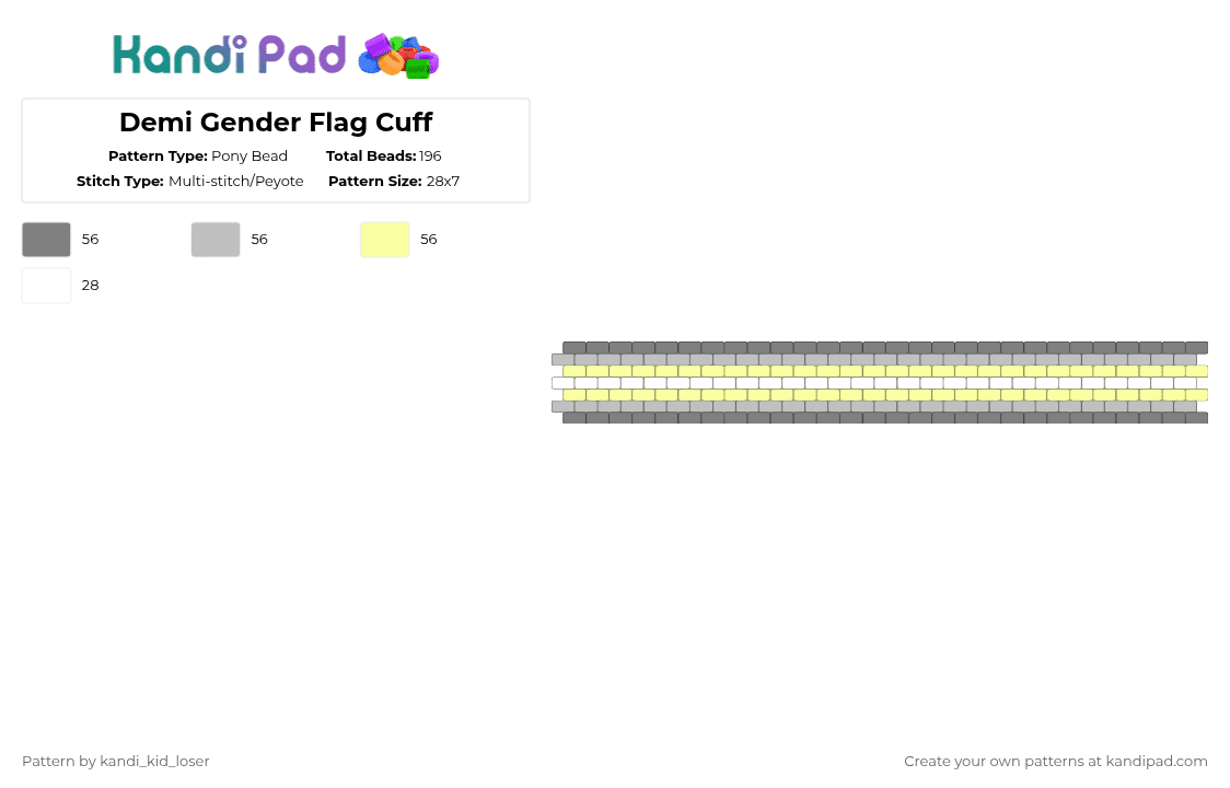 Demi Gender Flag Cuff - Pony Bead Pattern by kandi_kid_loser on Kandi Pad - demi gender,lgbt,flag,kandi kid loser,demi,cuff,horizontal cuff,flag cuff