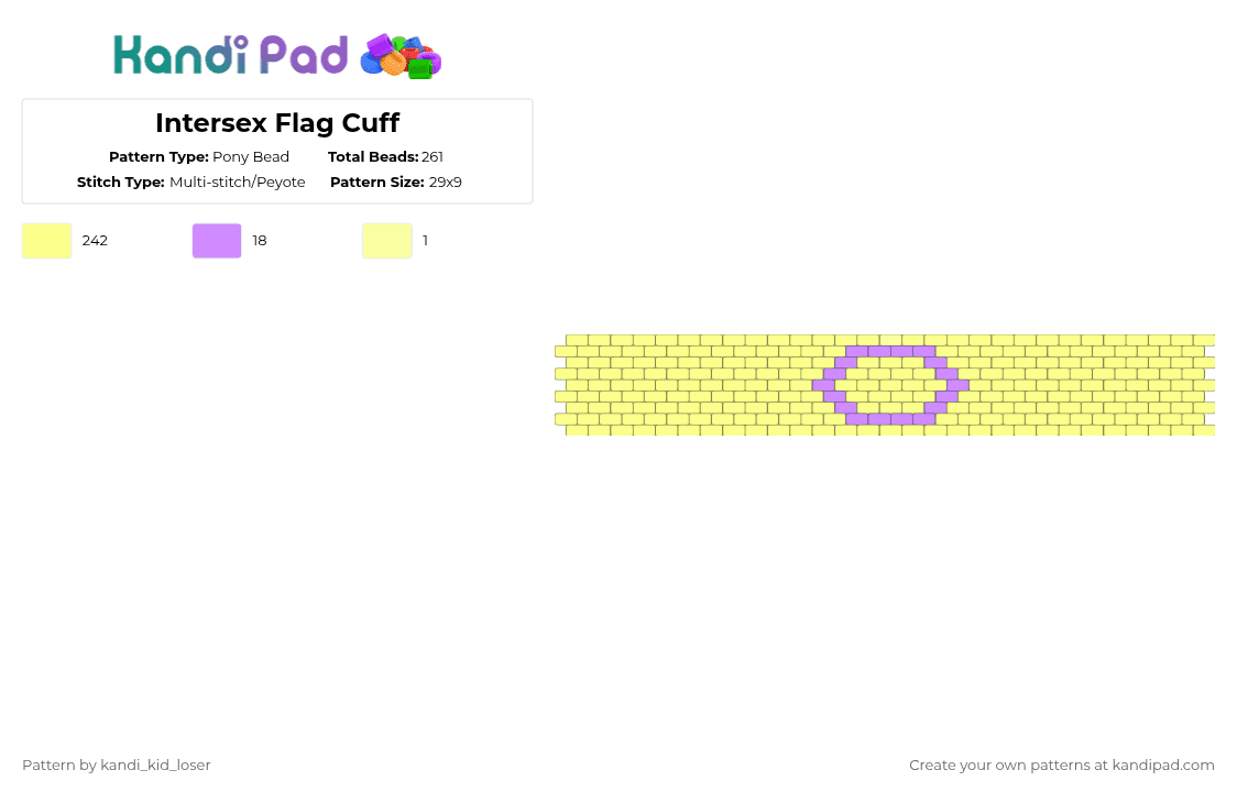 Intersex Flag Cuff - Pony Bead Pattern by kandi_kid_loser on Kandi Pad - kandi kid loser,intersex,intesex cuff,lgbgt cuff,cuff,lgbt