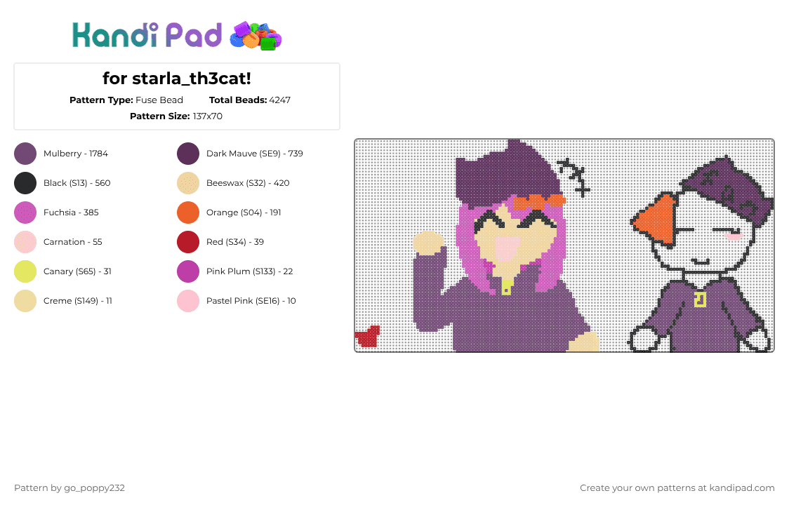 for starla_th3cat! - Fuse Bead Pattern by go_poppy232 on Kandi Pad - pink
