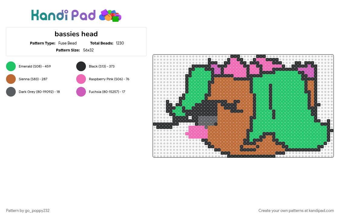 bassies head - Fuse Bead Pattern by go_poppy232 on Kandi Pad - green, tan