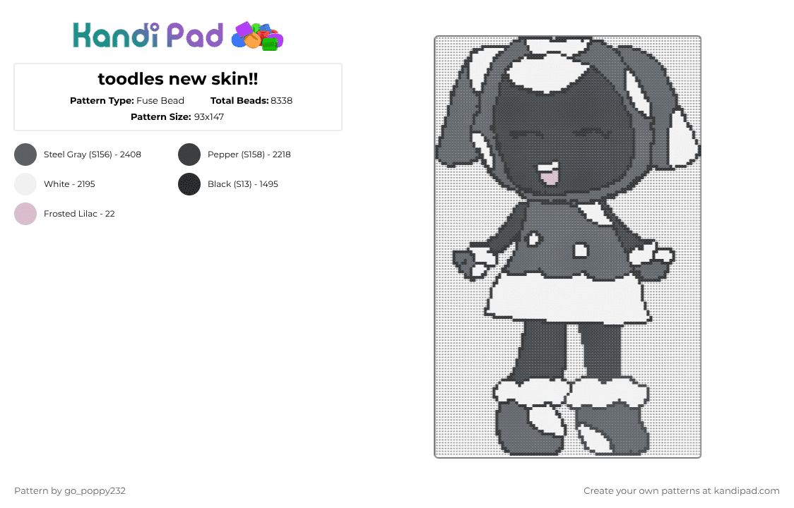 toodles new skin!! - Fuse Bead Pattern by go_poppy232 on Kandi Pad - gray