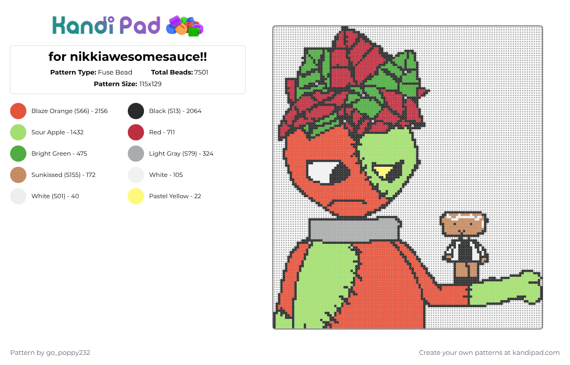 for nikkiawesomesauce!! - Fuse Bead Pattern by go_poppy232 on Kandi Pad - red,green