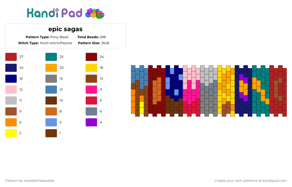 epic sagas - Pony Bead Pattern by maddiethebaddie on Kandi Pad - orange,pink,red,colorful