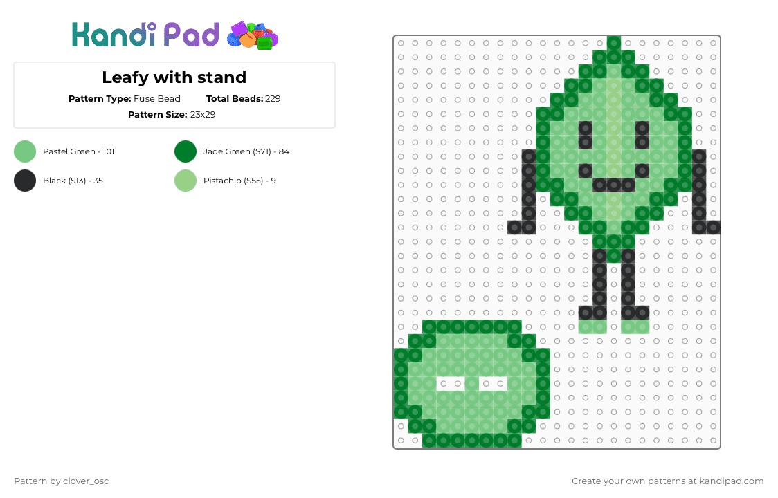 Leafy with stand - Fuse Bead Pattern by clover_osc on Kandi Pad - green,teal,bfdi,leafy,stand,battle for dream island,osc,object show community