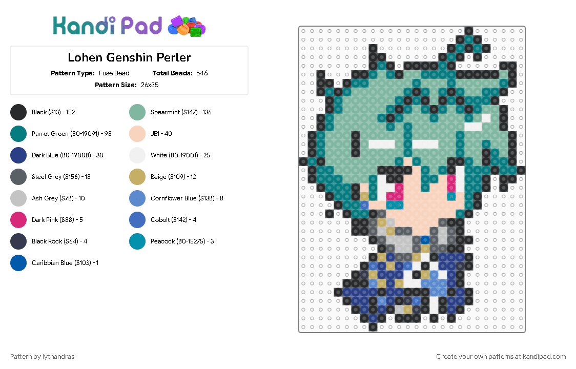 Lohen Genshin Perler - Fuse Bead Pattern by lythandras on Kandi Pad - 