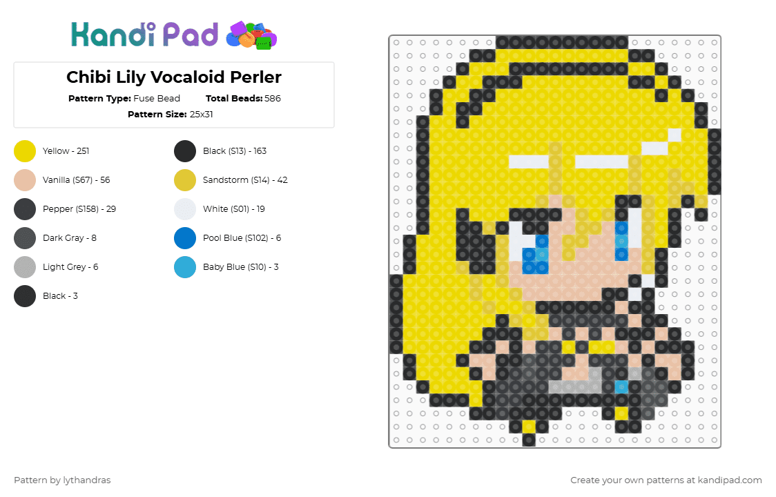 Chibi Lily Vocaloid Perler - Fuse Bead Pattern by lythandras on Kandi Pad - yellow,vocaloid,music
