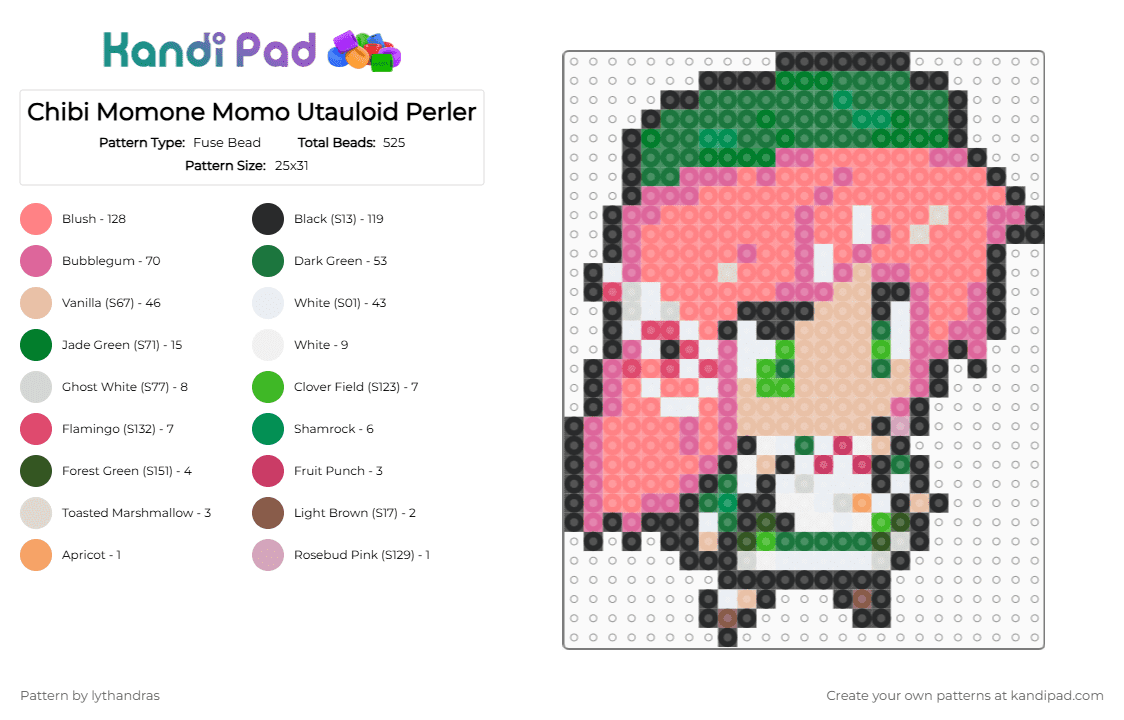Chibi Momone Momo Utauloid Perler - Fuse Bead Pattern by lythandras on Kandi Pad - beige,green,pink,red,vocaloid,music,utauloid