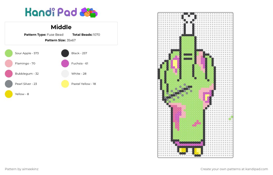 Middle - Fuse Bead Pattern by aimeekinz on Kandi Pad - middle finger,hand,zombie,undead,halloween,spooky,green