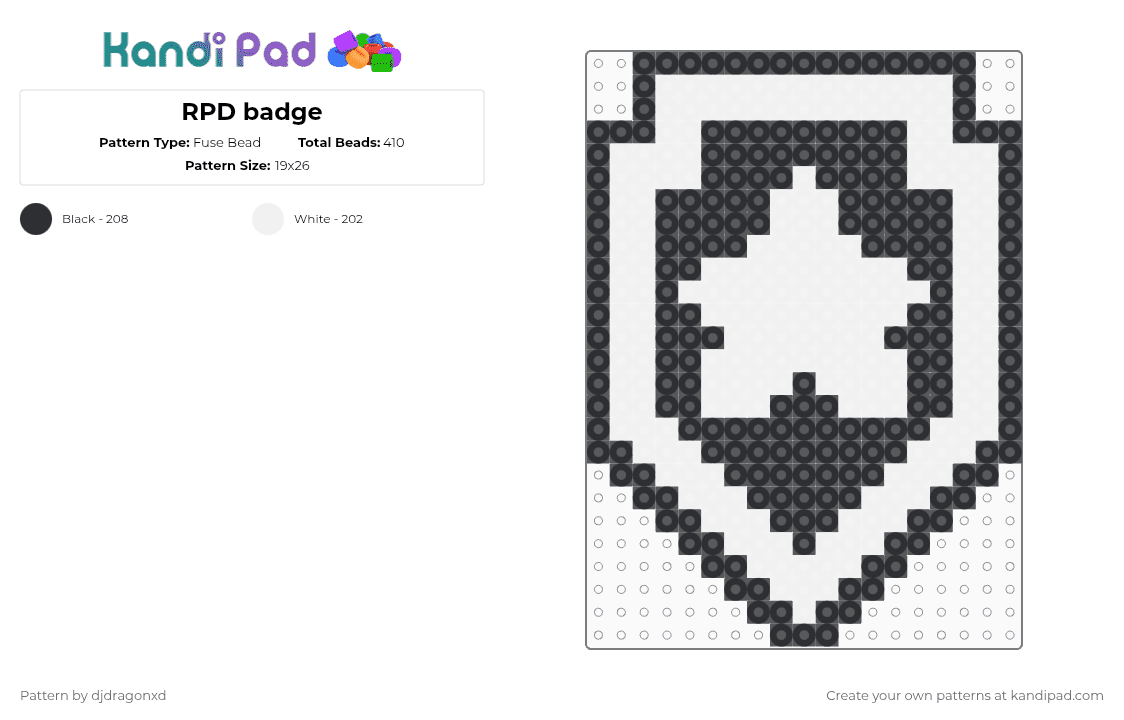 RPD badge - Fuse Bead Pattern by djdragonxd on Kandi Pad - black, white