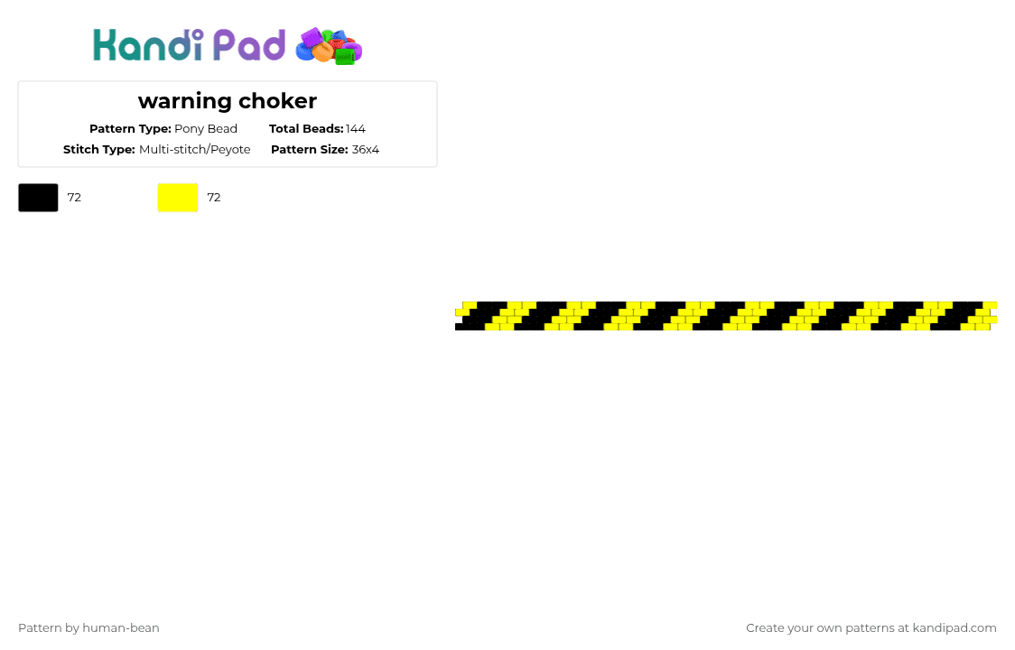 warning choker - Pony Bead Pattern by iliveinsideurwalls on Kandi Pad - black, yellow