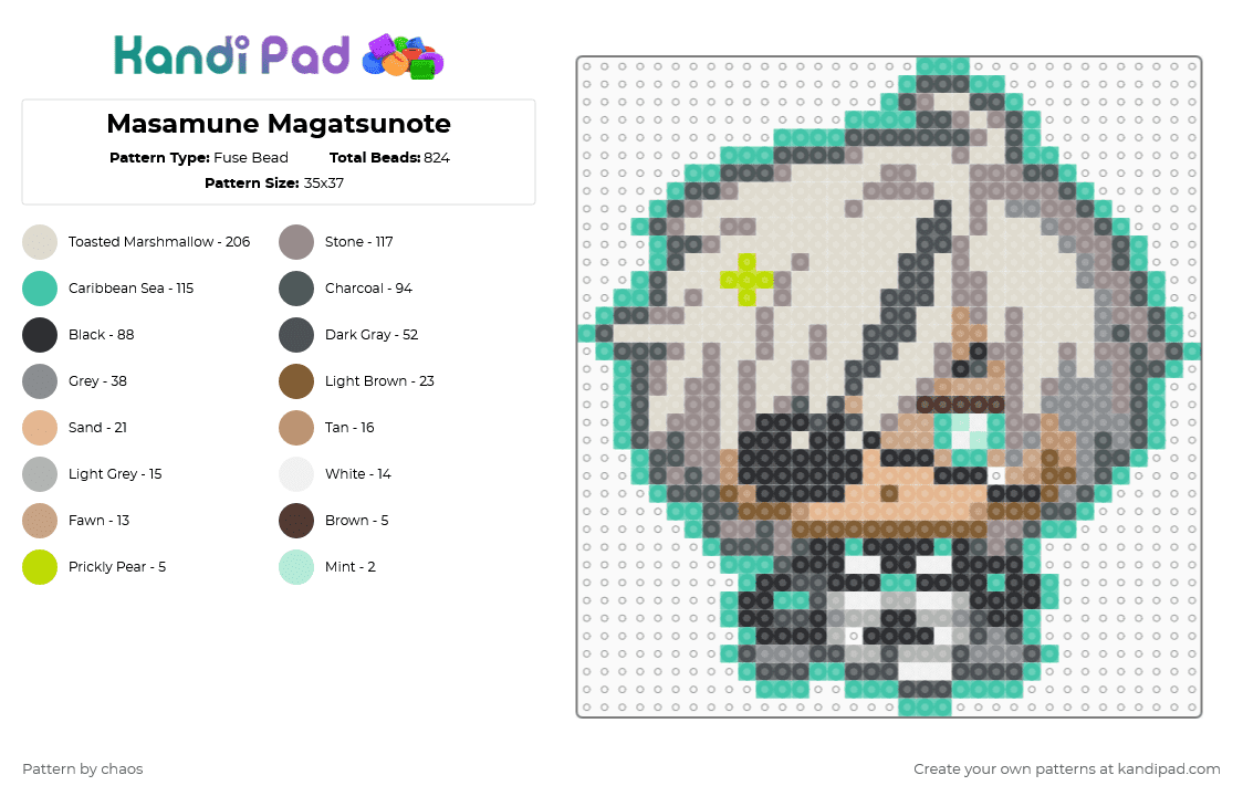 Masamune Magatsunote - Fuse Bead Pattern by chaos on Kandi Pad - magatsunote,anime,music,character