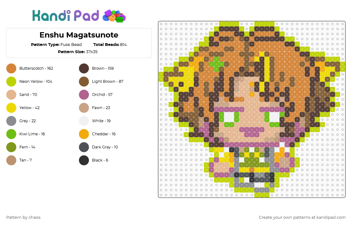 Enshu Magatsunote - Fuse Bead Pattern by chaos on Kandi Pad - brown,tan,beige,colorful,magatsunote,anime,music,character