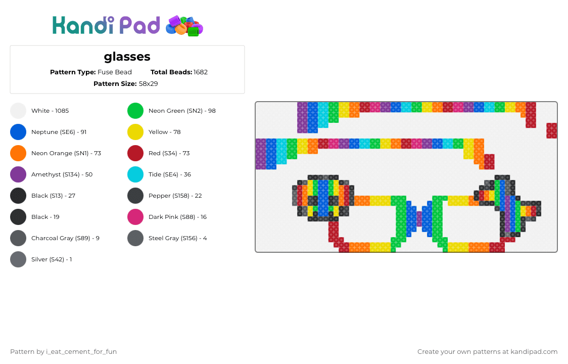 glasses - Fuse Bead Pattern by i_eat_cement_for_fun on Kandi Pad - white,blue,yellow,orange,colorful,scene,decora,alternative,queer