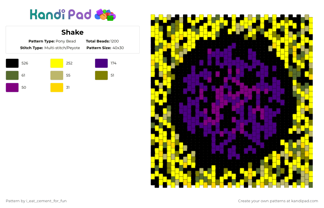 Shake - Pony Bead Pattern by i_eat_cement_for_fun on Kandi Pad - yellow,purple,cotdillusion