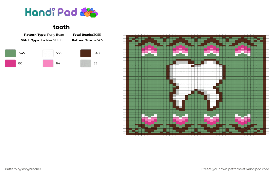 tooth - Pony Bead Pattern by ashycracker on Kandi Pad - green