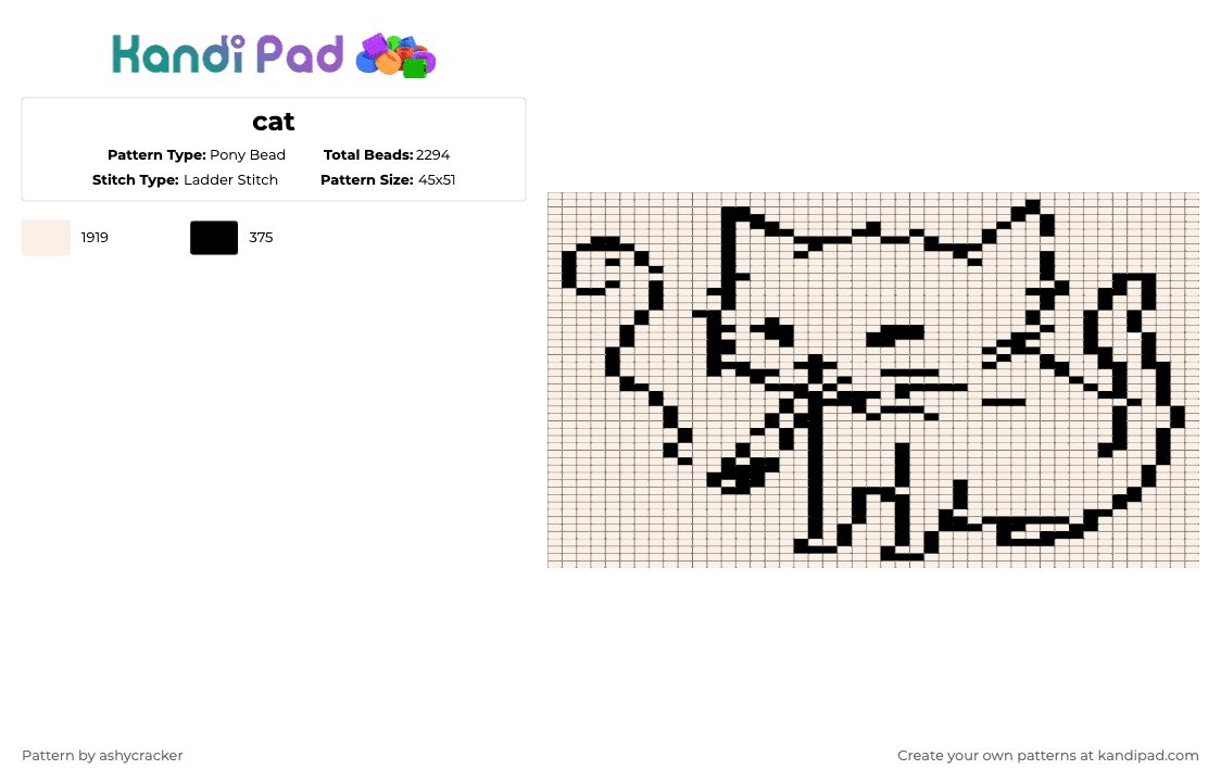 cat - Pony Bead Pattern by ashycracker on Kandi Pad - white