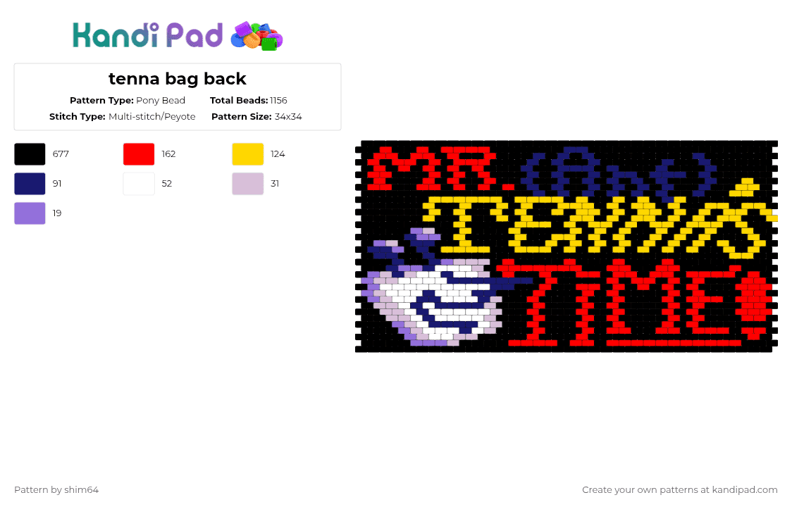 tenna bag back - Pony Bead Pattern by shim64 on Kandi Pad - 