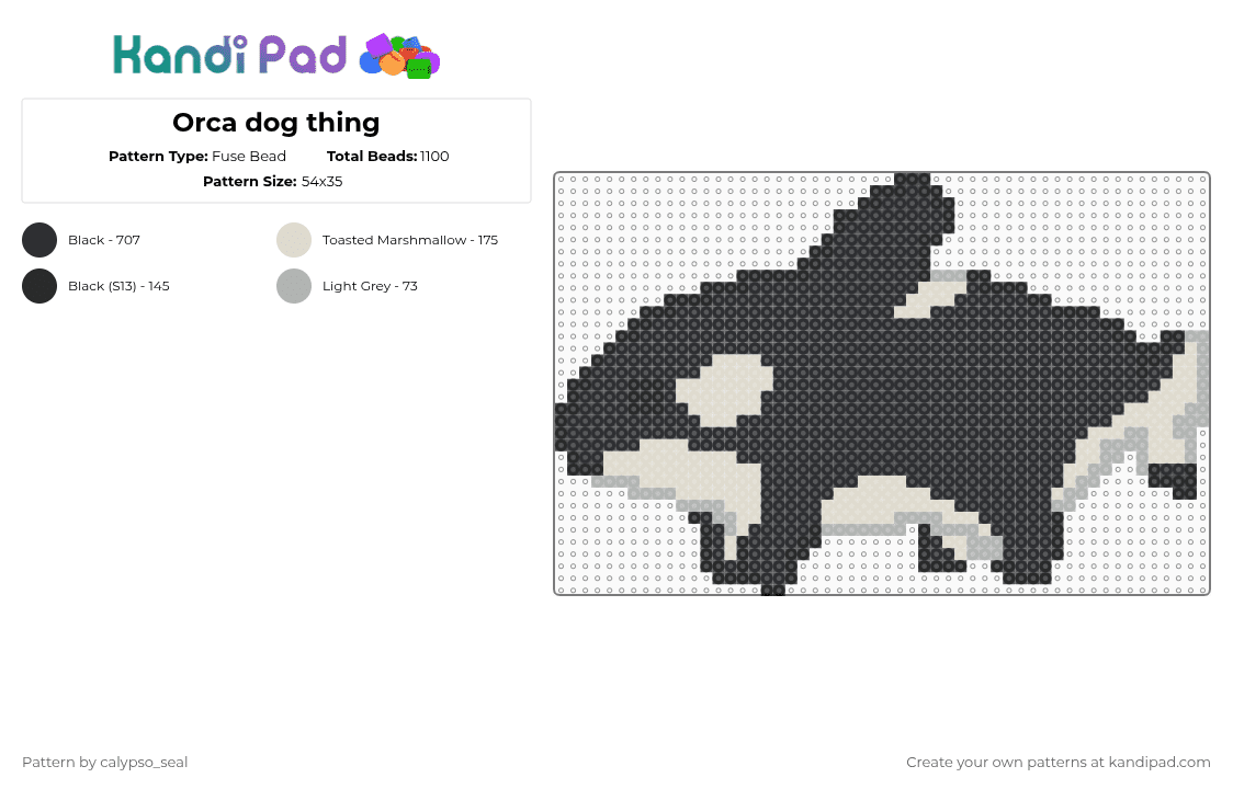 Orca dog thing - Fuse Bead Pattern by calypso_seal on Kandi Pad - black,orca