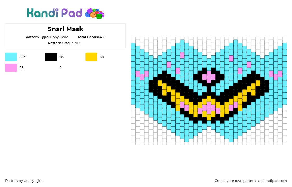 Snarl Mask - Pony Bead Pattern by wackyhijinx on Kandi Pad - snarl,furry,mask,community,light blue,pink