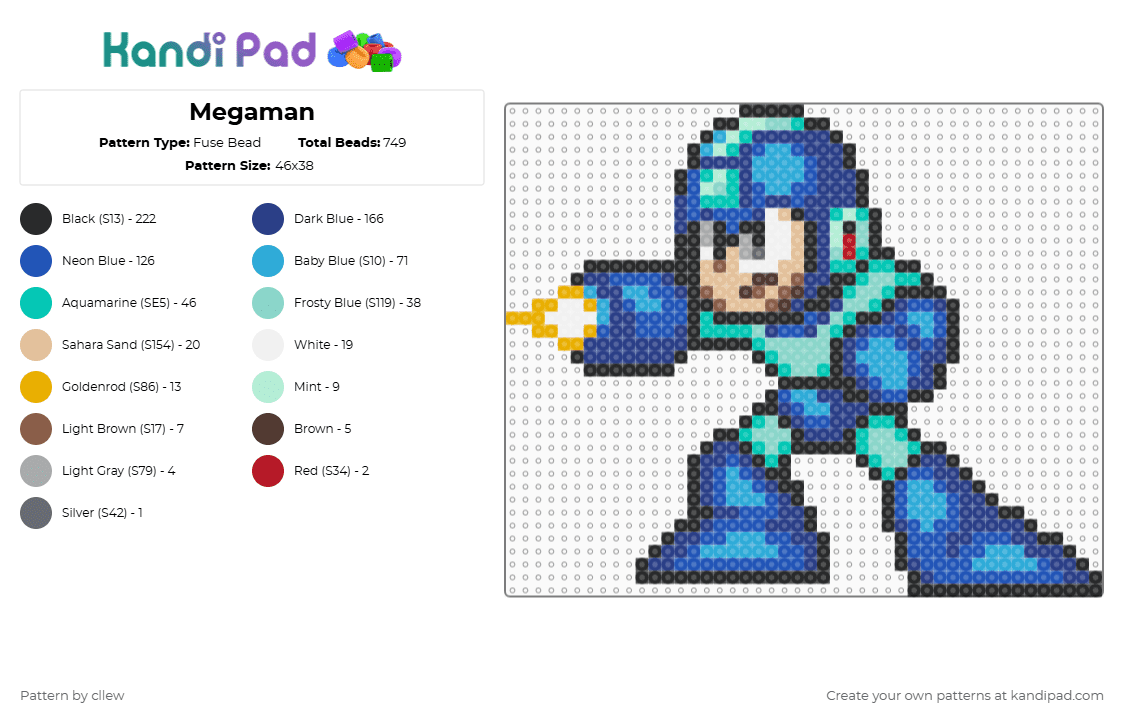 Megaman - Fuse Bead Pattern by cllew on Kandi Pad - blue, light blue