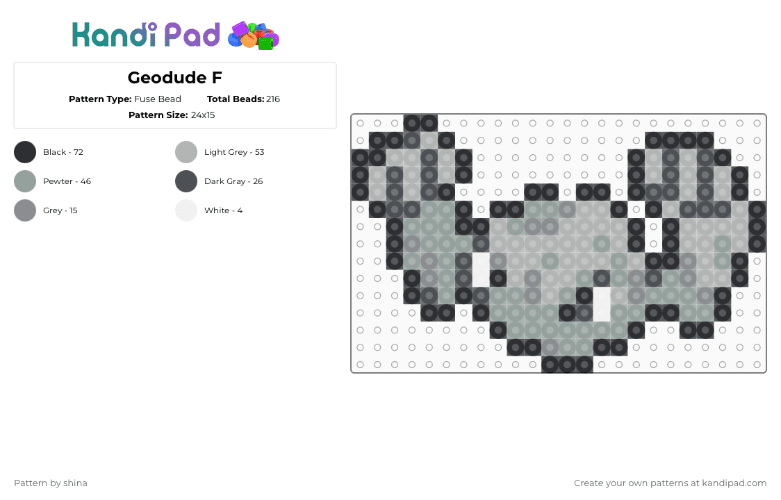 Geodude F - Fuse Bead Pattern by shina on Kandi Pad - gray,beige
