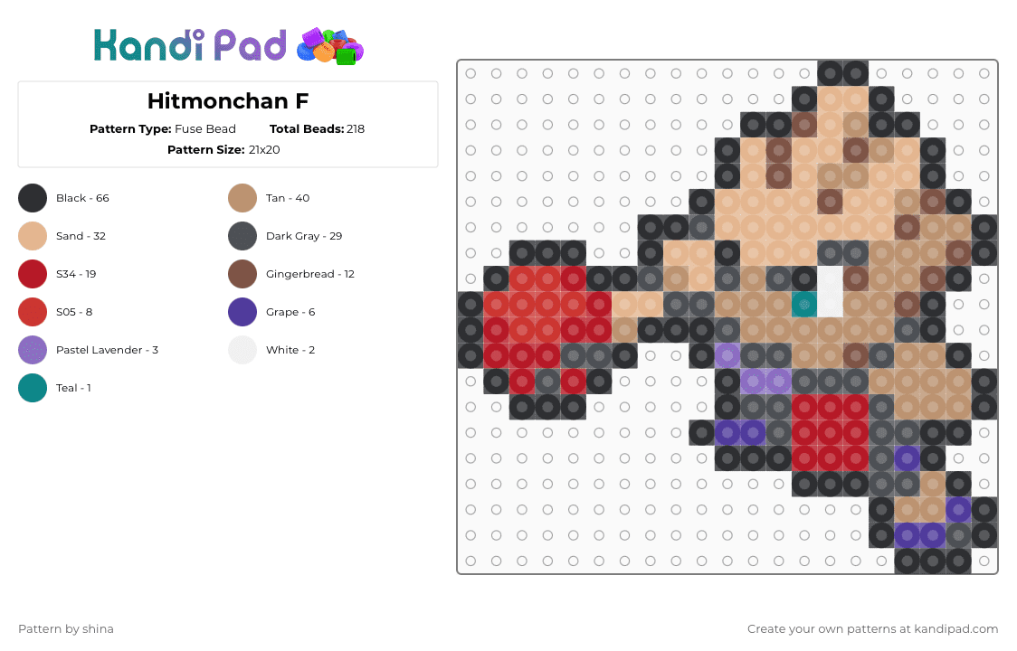 Hitmonchan F - Fuse Bead Pattern by shina on Kandi Pad - gray,beige,red