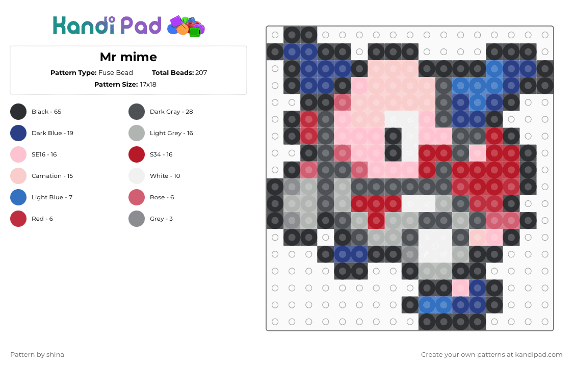 Mr mime - Fuse Bead Pattern by shina on Kandi Pad - gray,beige,red,blue