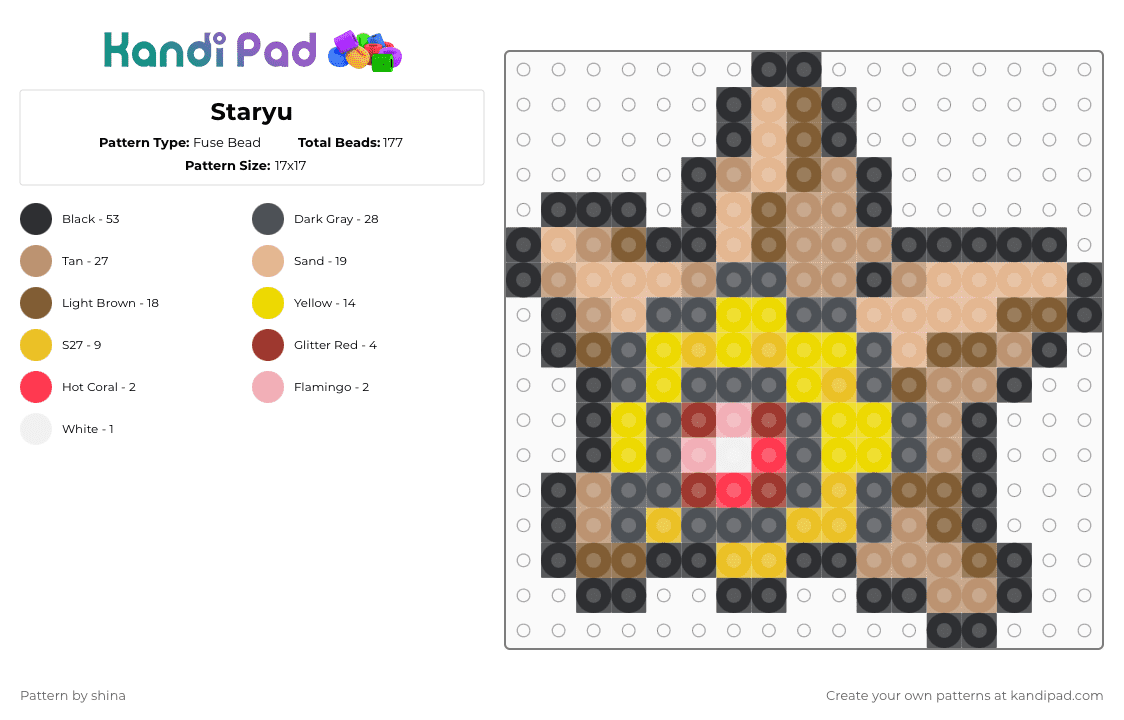 Staryu - Fuse Bead Pattern by shina on Kandi Pad - gray,yellow,beige