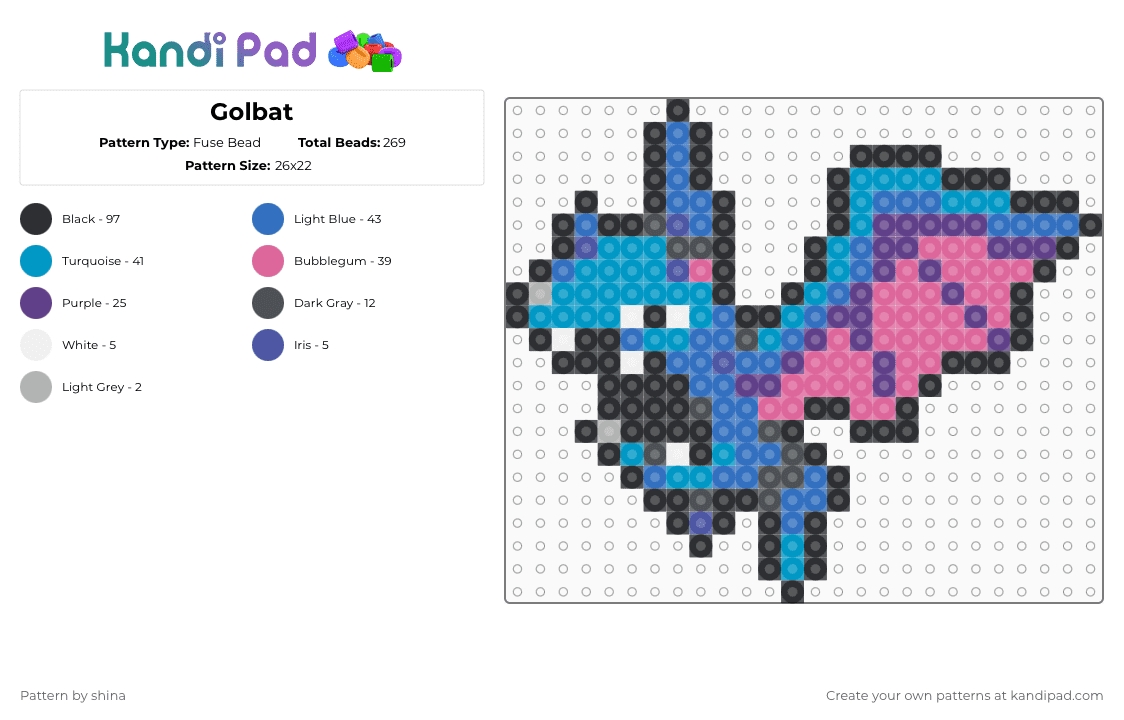 Golbat - Fuse Bead Pattern by shina on Kandi Pad - purple,pink,light blue,blue