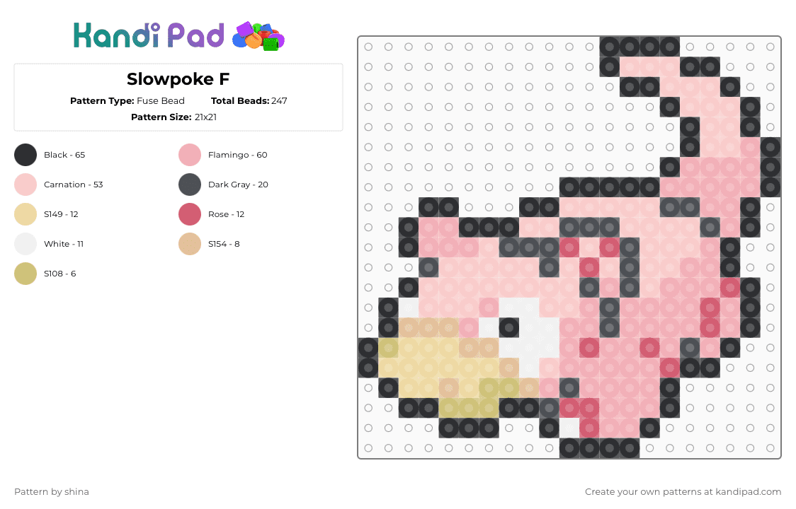 Slowpoke F - Fuse Bead Pattern by shina on Kandi Pad - beige