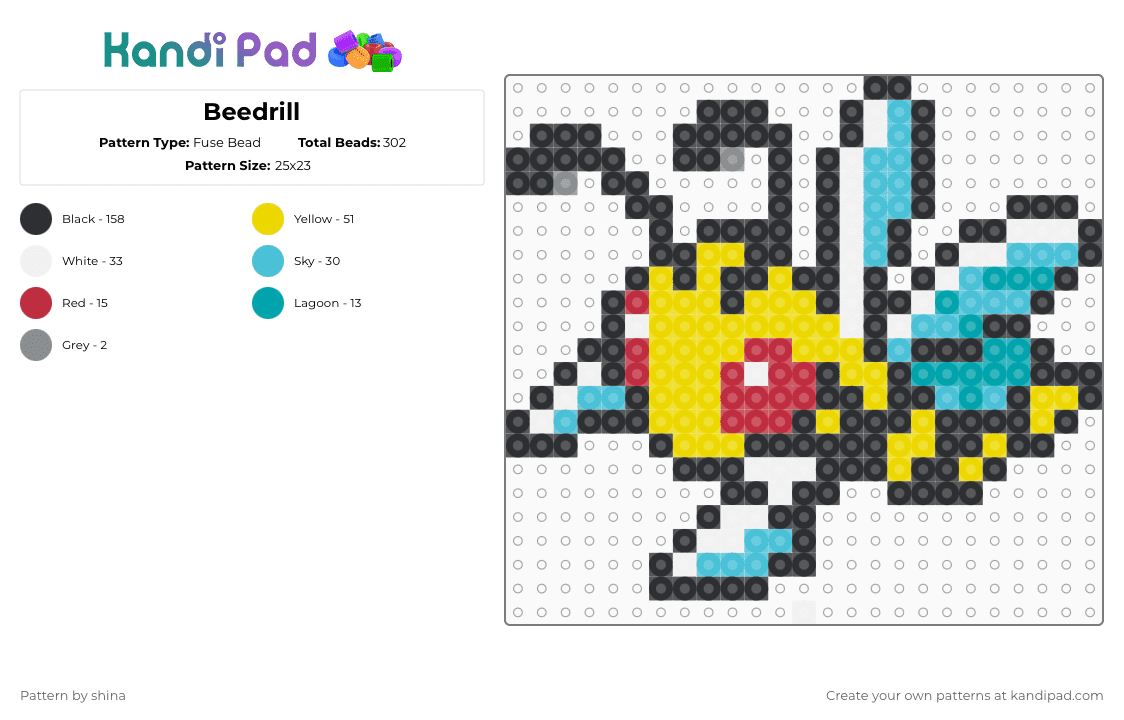 Beedrill - Fuse Bead Pattern by shina on Kandi Pad - black,yellow,light blue