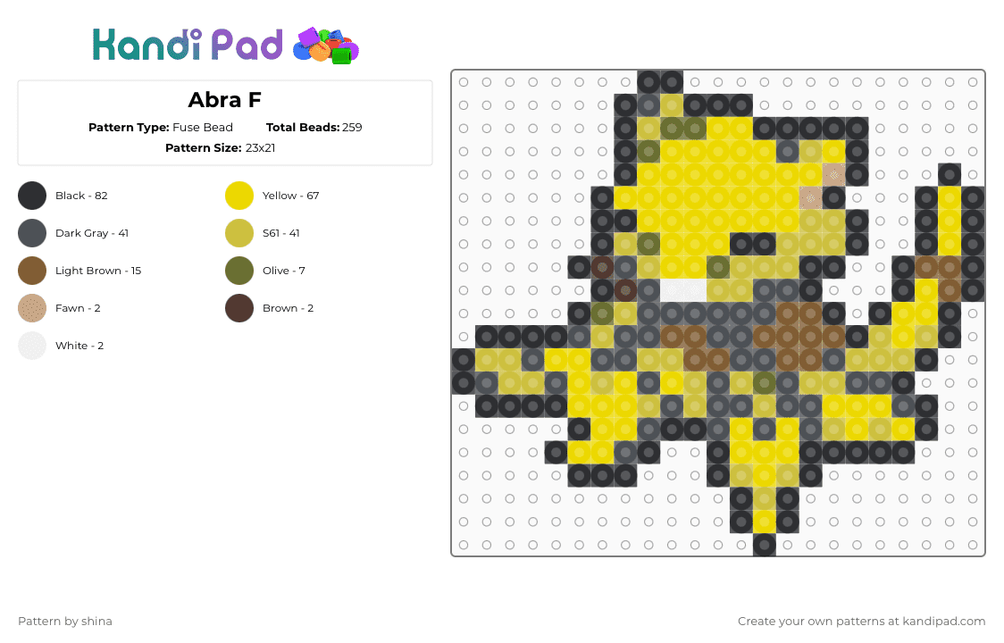 Abra F - Fuse Bead Pattern by shina on Kandi Pad - gray,yellow