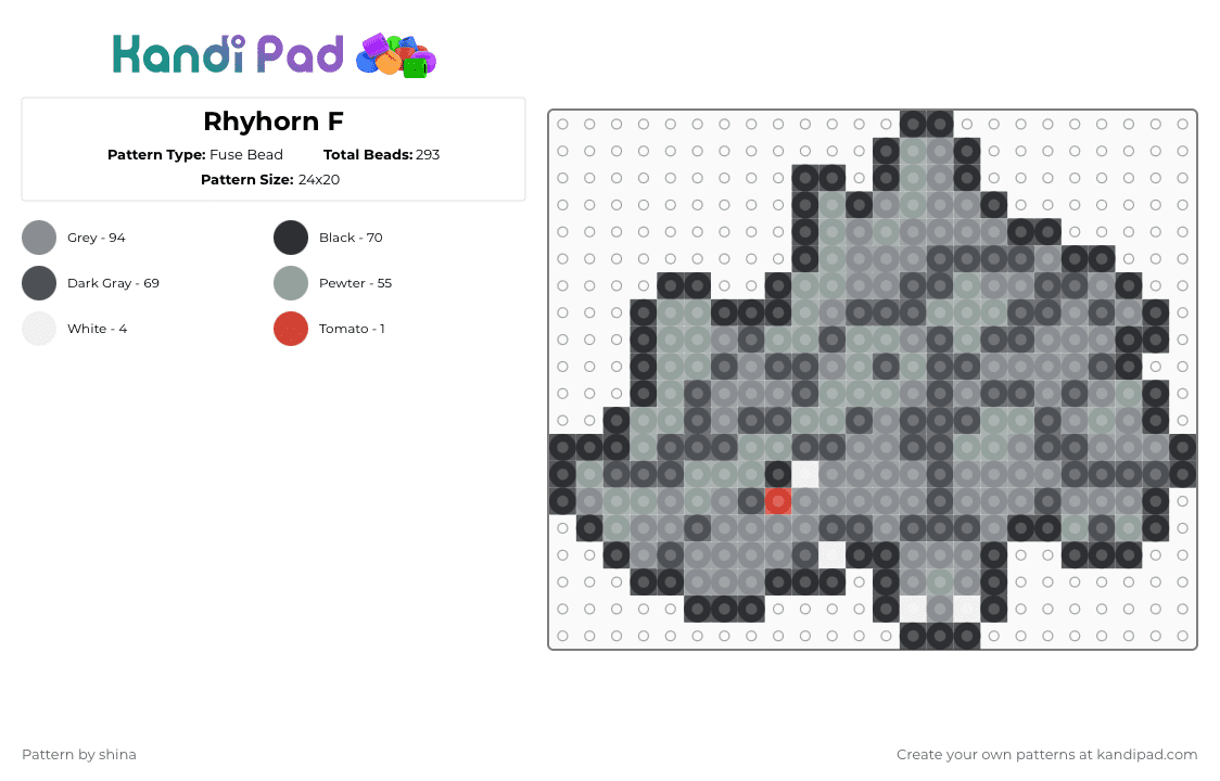 Rhyhorn F - Fuse Bead Pattern by shina on Kandi Pad - gray