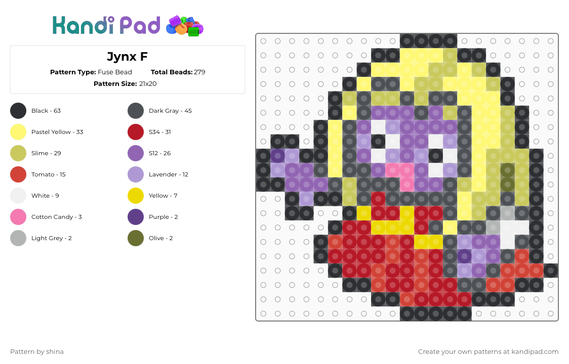 Jynx F - Fuse Bead Pattern by shina on Kandi Pad - gray,red,yellow,pink,colorful