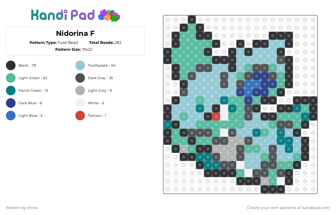 Nidorina F - Fuse Bead Pattern by shina on Kandi Pad - gray,light blue,teal
