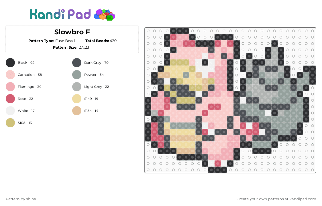 Slowbro F - Fuse Bead Pattern by shina on Kandi Pad - gray,beige