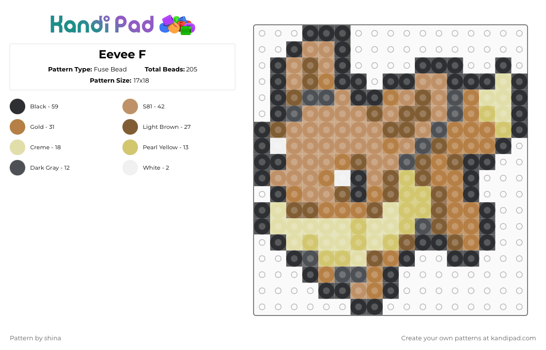 Eevee F - Fuse Bead Pattern by shina on Kandi Pad - tan