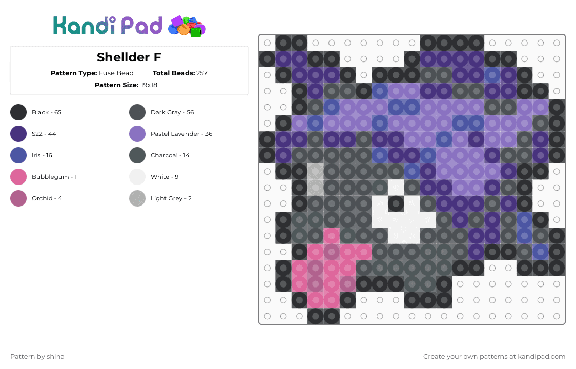 Shellder F - Fuse Bead Pattern by shina on Kandi Pad - gray,purple,blue