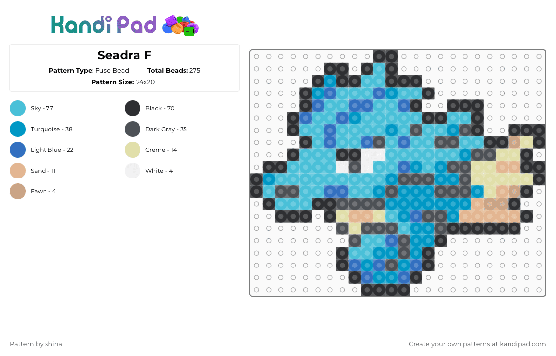 Seadra F - Fuse Bead Pattern by shina on Kandi Pad - light blue