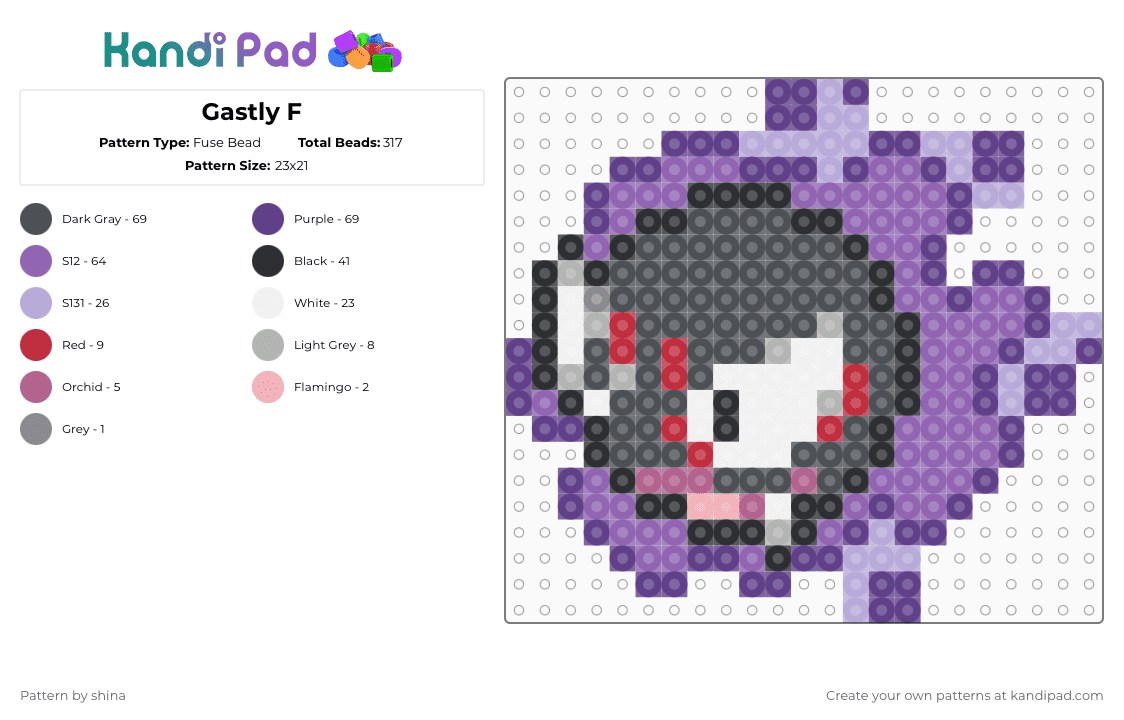 Gastly F - Fuse Bead Pattern by shina on Kandi Pad - gray,pink,purple